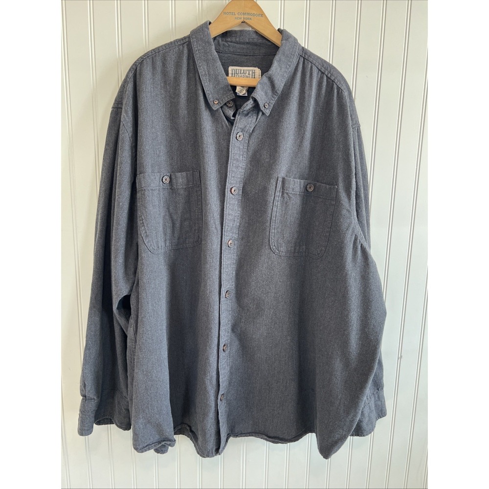 Duluth Trading Co Men 4 XL Gray Button Front Long Sleeve Work Shirt 100% Cotton